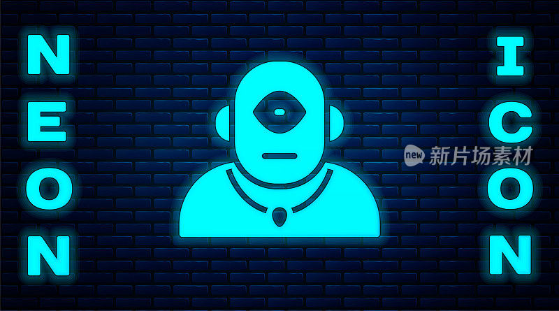 Glowing neon Cyclops icon isolated on brick wall background. Vector
